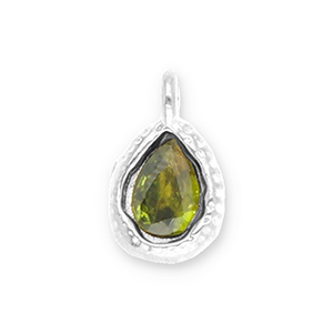 Breloques en acier Inox goutte avec une facette Argent&eacute;-verte olive