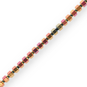 Perles h&eacute;matites hexagone Rose-jaune-AB coating