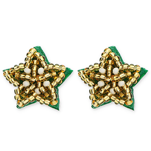Boucles d'oreilles tendance &eacute;toile Dor&eacute;-blanc-vert