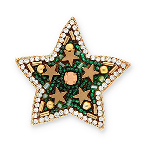 Broches &eacute;toile Vert-cristal-marron