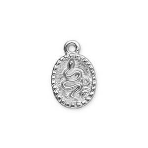 Breloques en m&eacute;tal ovale avec serpent Argent&eacute;