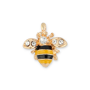 Breloques en m&eacute;tal abeille Dor&eacute;-noir-jaune-transparent
