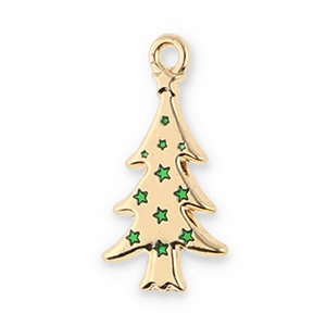 Breloques en m&eacute;tal sapin de no&euml;l Dor&eacute;-vert