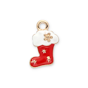 Breloques en m&eacute;tal chaussette de no&euml;l Dor&eacute;-rouge-blanc