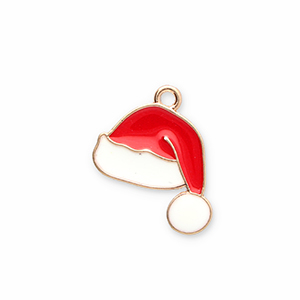 Breloques en m&eacute;tal bonnet de no&euml;l Dor&eacute;-rouge-blanc