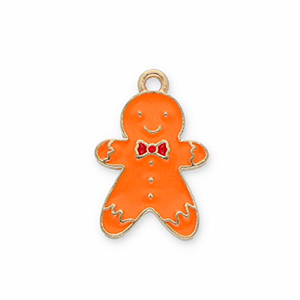 Breloques en m&eacute;tal bonhomme pain d'&eacute;pices Dor&eacute;-orange-rouge