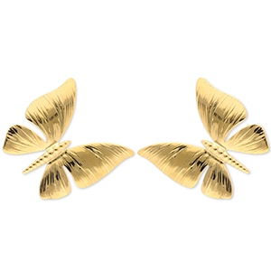 Boucles d'oreilles / puces en acier Inox papillon Dor&eacute;
