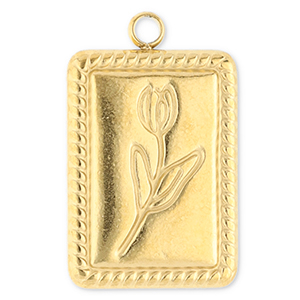 Breloques en acier Inox rectangle avec tulipe Dor&eacute;