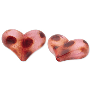 Perles acryliques c&oelig;ur avec des pois Rose clair-marron