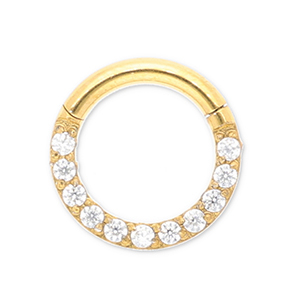 Piercing d&rsquo;oreilles en acier Inox clicker anneau avec strass Dor&eacute;-cristal