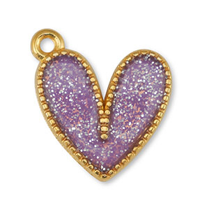 Breloques en m&eacute;tal DQ coeur Paillet&eacute; Lilas-Dor&eacute; (sans nickel)