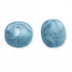Perles acryliques disque Bleu sarcelle-blanc