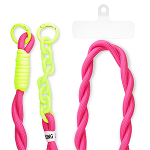 Cordon t&eacute;l&eacute;phonique tendance incl. attache Rose fonc&eacute;-jaune n&eacute;on