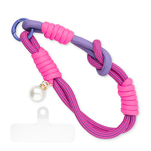 Cordon t&eacute;l&eacute;phonique tendance avec perle incl. attache Rose fonc&eacute;-violet-blanc ivoire