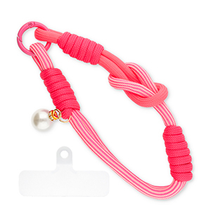 Cordon t&eacute;l&eacute;phonique tendance avec perle incl. attache Rose n&eacute;on-blanc-blanc ivoire