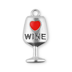 Breloques en acier Inox verre &agrave; vin Argent&eacute;-rouge