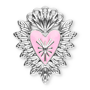 Breloques en acier Inox c&oelig;ur sacr&eacute; Argent&eacute;-rose clair