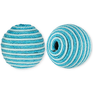 Perles acryliques 22 mm avec fil en coton cir&eacute; wax Bleu clair-bleu