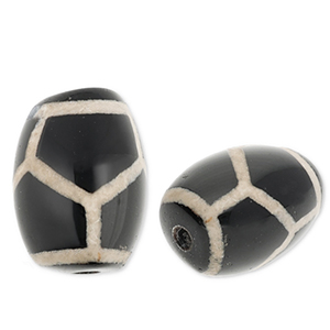 Perles en pierre naturelle Calc&eacute;doine "grain de riz" Noir-beige sable