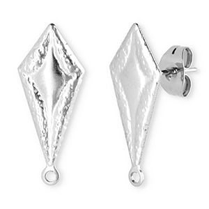 Appr&ecirc;ts en acier Inox boucles d'oreilles / puces d&rsquo;oreilles rhombe avec anneau Argent&eacute;