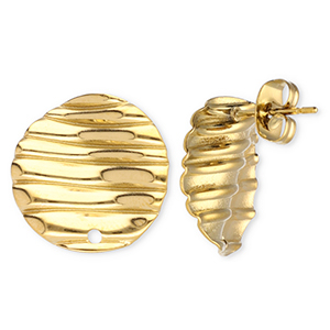 Appr&ecirc;ts en acier Inox boucles d'oreilles / puces d&rsquo;oreilles rond avec lignes avec anneau Dor&eacute;