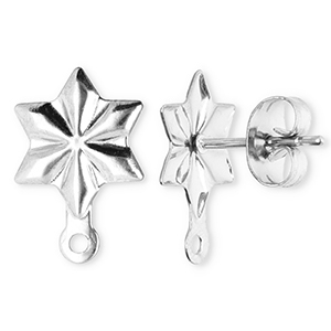Appr&ecirc;ts en acier Inox boucles d'oreilles / puces d&rsquo;oreilles &eacute;toile avec anneau Argent&eacute;