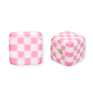 Perles acryliques carr&eacute; avec cubes Rose-blanc