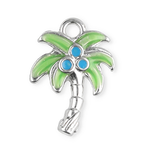 Breloques en acier Inox palmier Argent&eacute;-vert-bleu