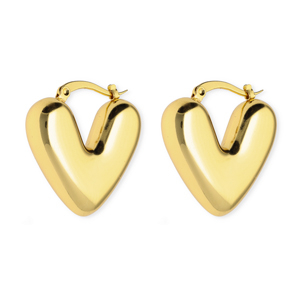 Boucles d'oreilles / cr&eacute;oles en acier Inox c&oelig;ur Dor&eacute;