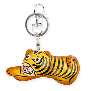 Porte-cl&eacute;s en cuir tigre Orange-jaune-noir-blanc