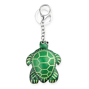 Porte-cl&eacute;s en cuir tortue Vert-beige sable-blanc