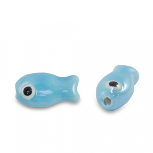 Perles en c&eacute;ramique poisson Bleu ciel