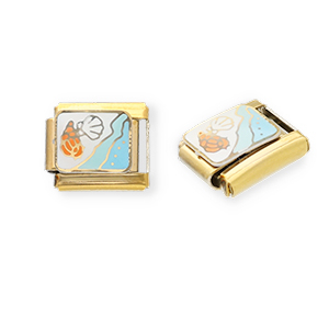 Appr&ecirc;ts en acier inox breloques pour bracelet italien vie marine Dor&eacute;-blanc-bleu clair