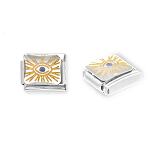 Appr&ecirc;ts en acier inox breloques pour bracelet italien Oeil porte-bonheur Argent&eacute;-jaune-bleu