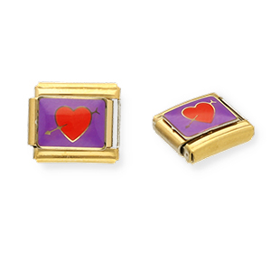Appr&ecirc;ts en acier inox breloques pour bracelet italien c&oelig;ur avec fl&egrave;che Dor&eacute;-violet-rouge