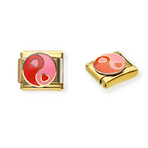 Appr&ecirc;ts en acier inox breloques pour bracelet italien c&oelig;ur Yin & Yang Dor&eacute;-rose-rouge