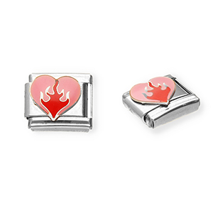 Appr&ecirc;ts en acier inox breloques pour bracelet italien c&oelig;ur Argent&eacute;-rose-rouge
