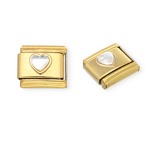 Appr&ecirc;ts en acier inox breloques pour bracelet italien c&oelig;ur avec strass Dor&eacute;-cristal