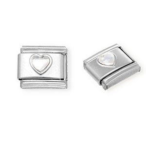 Appr&ecirc;ts en acier inox breloques pour bracelet italien c&oelig;ur avec strass Argent&eacute;-cristal