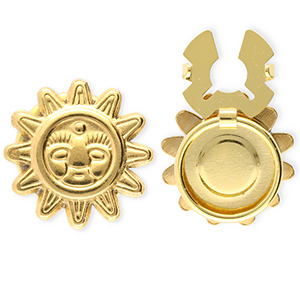 Cache-boutons en acier Inox soleil avec visage Dor&eacute;
