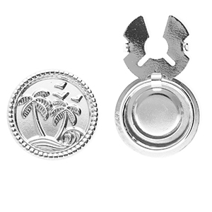 Cache-boutons en acier Inox rond avec palmier Argent&eacute;