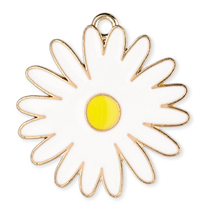 Breloques en m&eacute;tal marguerite Dor&eacute;-blanc-jaune