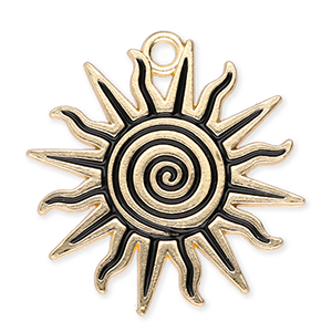Breloques en m&eacute;tal soleil avec spirale Dor&eacute;-noir