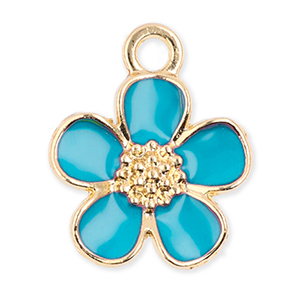 Breloques en m&eacute;tal fleur Dor&eacute;-bleu