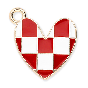 Breloques en m&eacute;tal coeur avec cubes Dor&eacute;-rouge-blanc