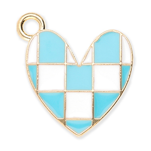 Breloques en m&eacute;tal coeur avec cubes Dor&eacute;-bleu-blanc