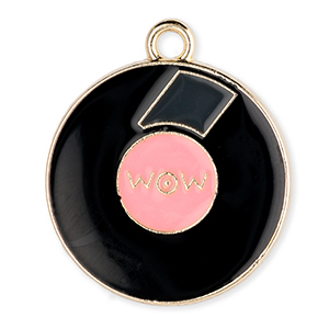 Breloques en m&eacute;tal LP "Wow" Dor&eacute;-noir-rose