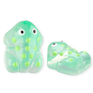 Perles en verre &agrave; la main grenouille Vert menthe neo transparent-blanc-noir