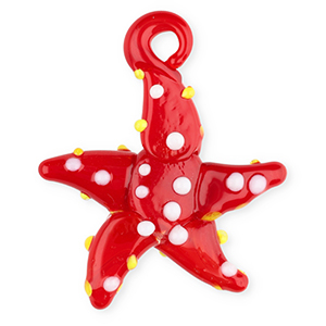 Breloques en verre peintes &agrave; la main &eacute;toile de mer Rouge-blanc-jaune