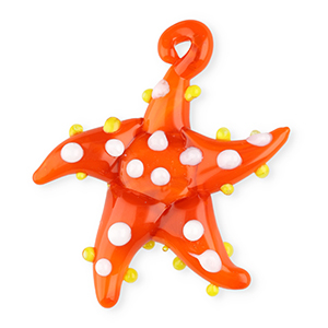 Breloques en verre peintes &agrave; la main &eacute;toile de mer Orange-blanc-jaune